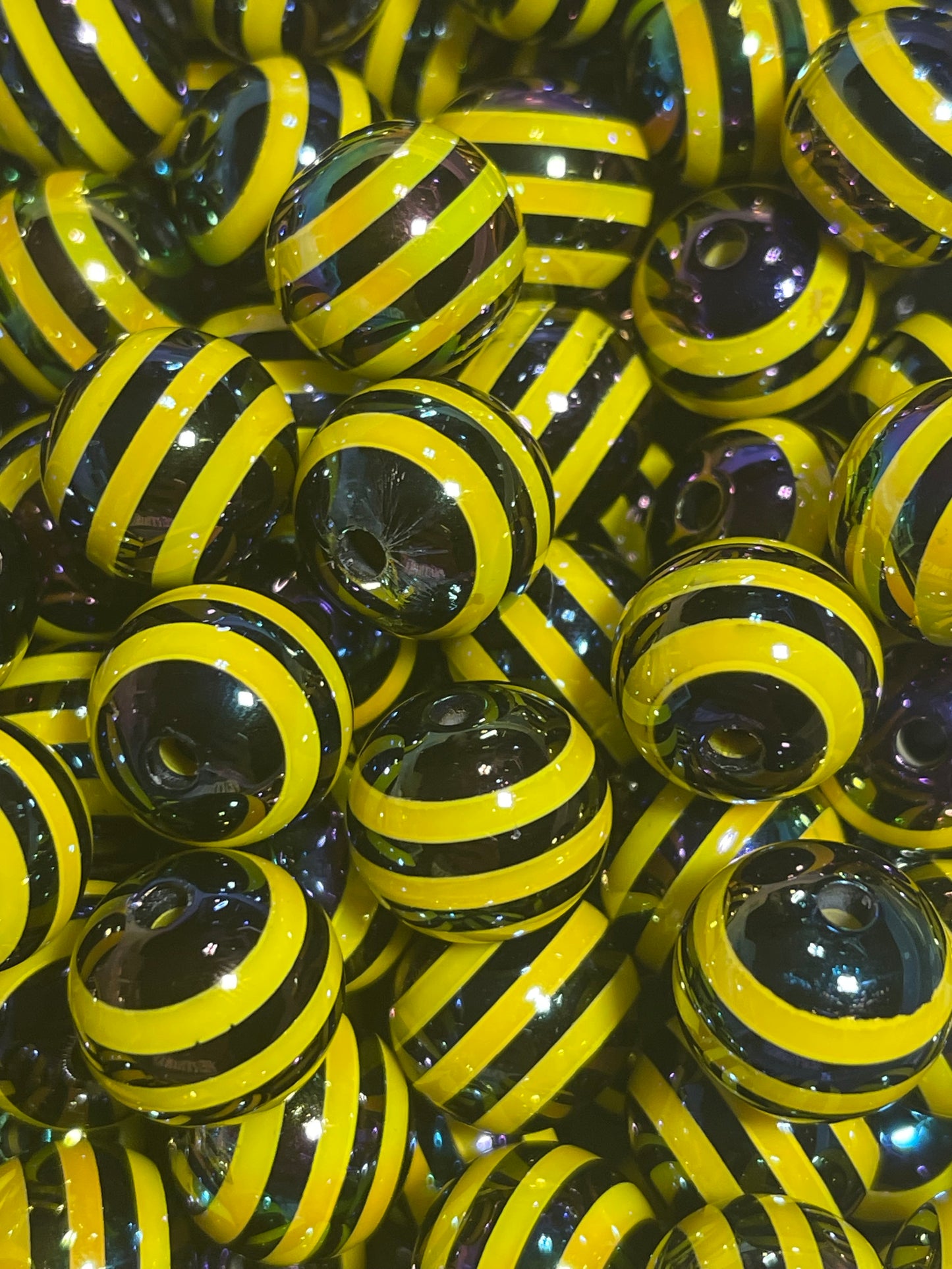 16mm Black & Yellow Striped Bead