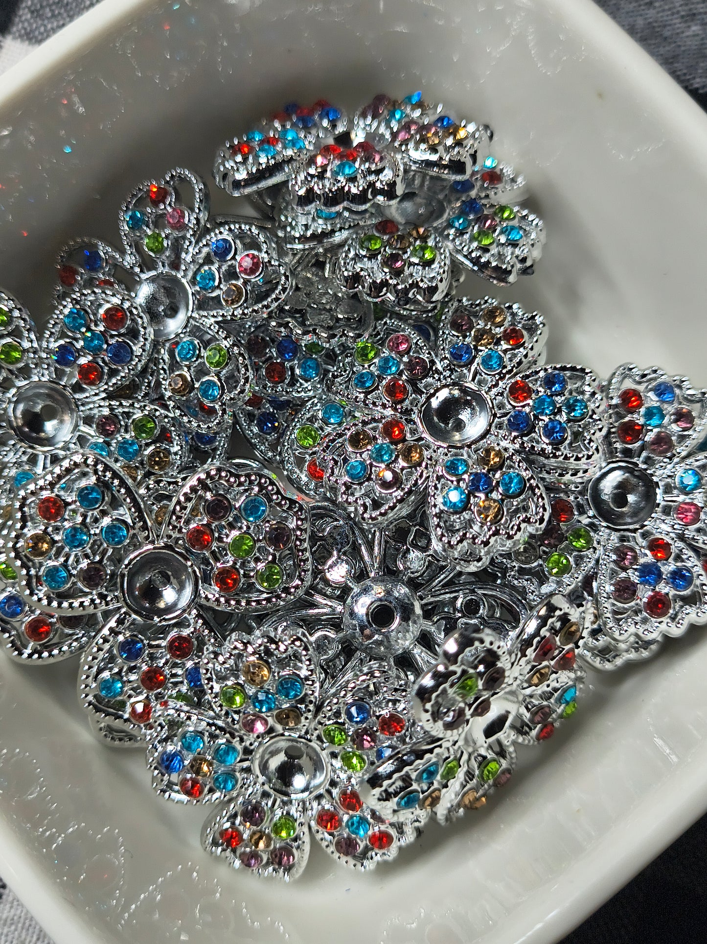 30mm Rhinestone Flower Bead Caps