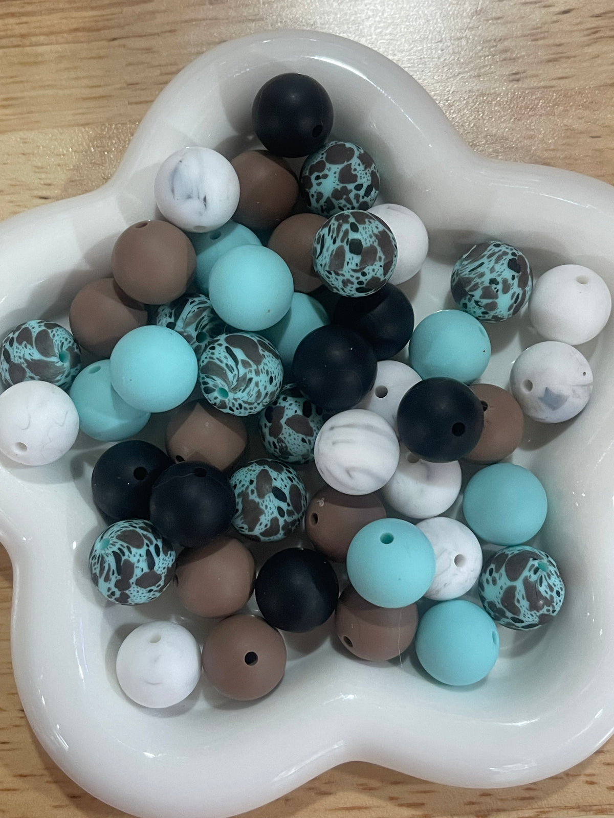 Turquoise & Timber 15mm Silicone Bead Mix |50pcs