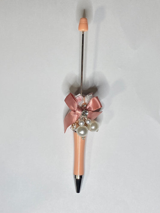 Peach Fancy Pen with Bow/Pearls
