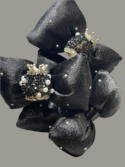 Black Bow Bead with Rhinestones
