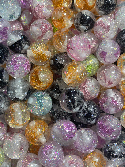 16mm Glitter Foil Bead Random Color Mix