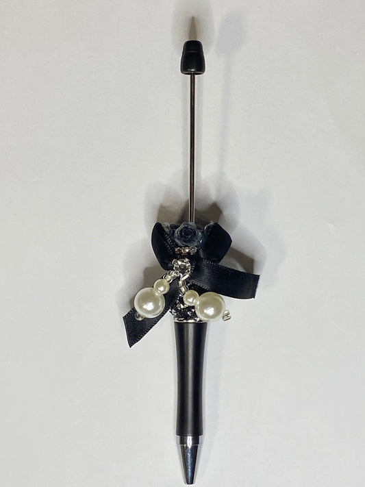 Black Fancy Pen with Bow/Pearls
