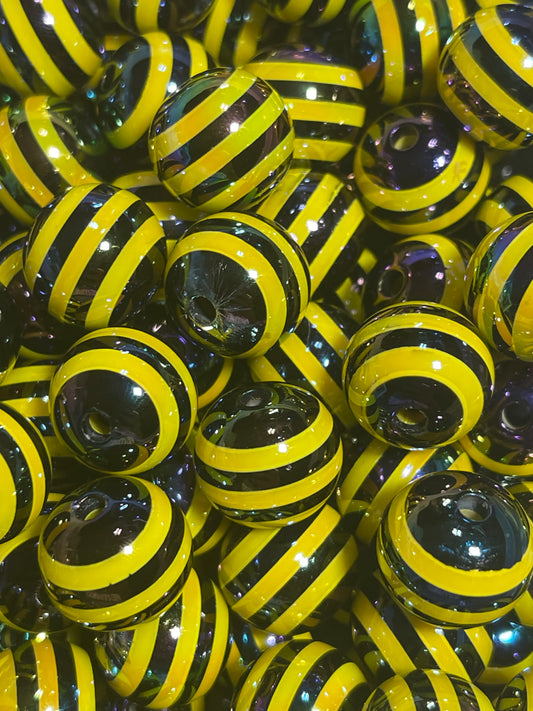 16mm Black & Yellow Striped Bead