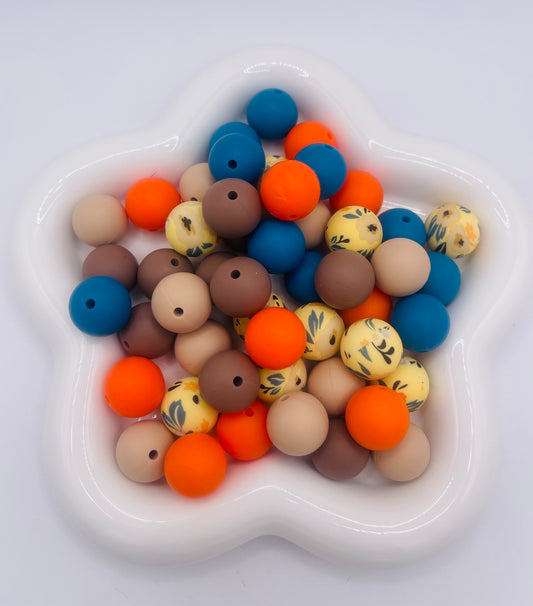 Autumn Wildflowers 15mm Silicone Bead Mix |50 Count