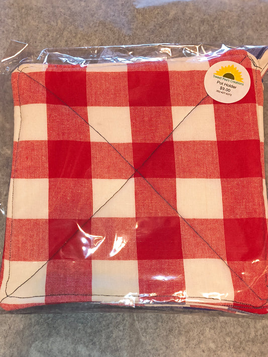 2PK Handmade Pot Holder Red and Blue