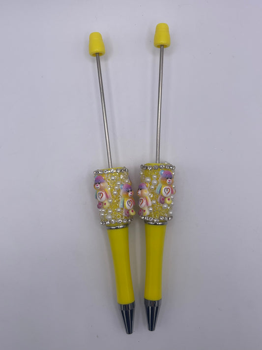 Beadable Multi Color Carebear on Rhinestone and Pearl Pen