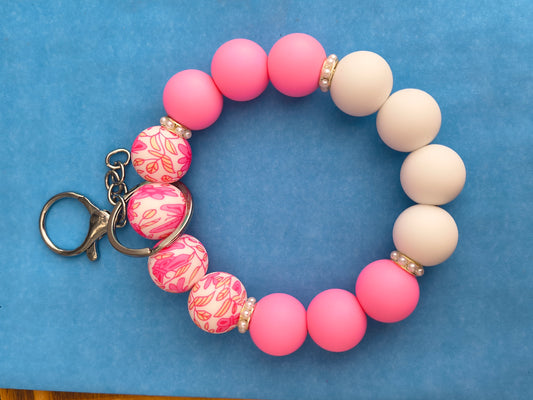 White Pink And Flower Wristlet