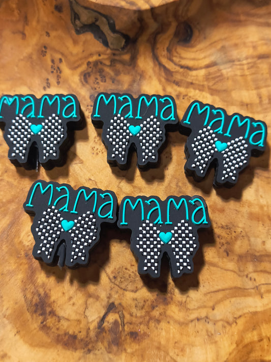 Teal and Black Mama With Bow