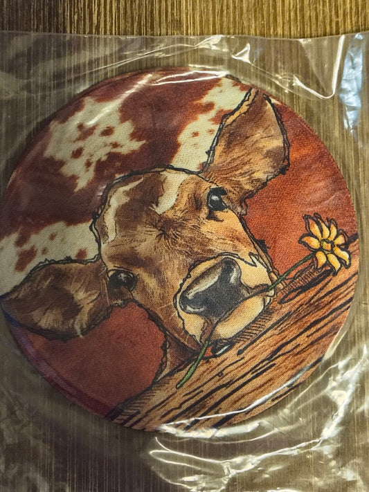 Round Cow Fabric Rubber Back Coaster