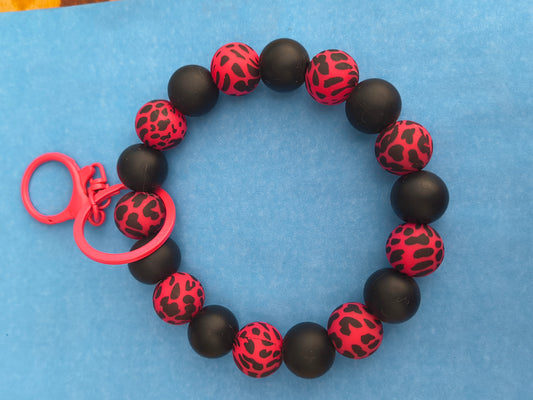 Black and Hot Pink Leopard Print Wristlet