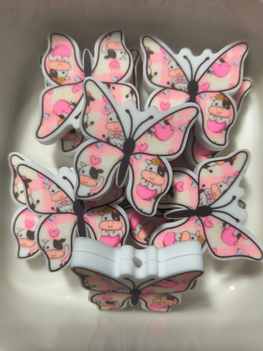 Pink Cow and Heart Butterfly