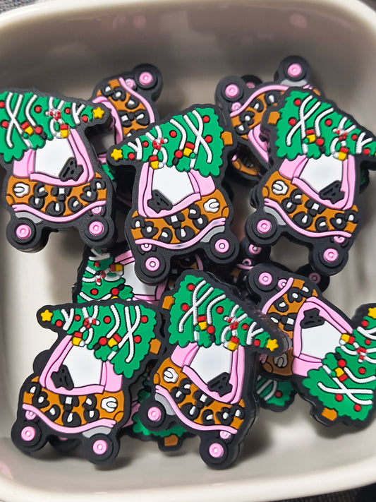 Cheetah Print Pink Car with Christmas Tree
