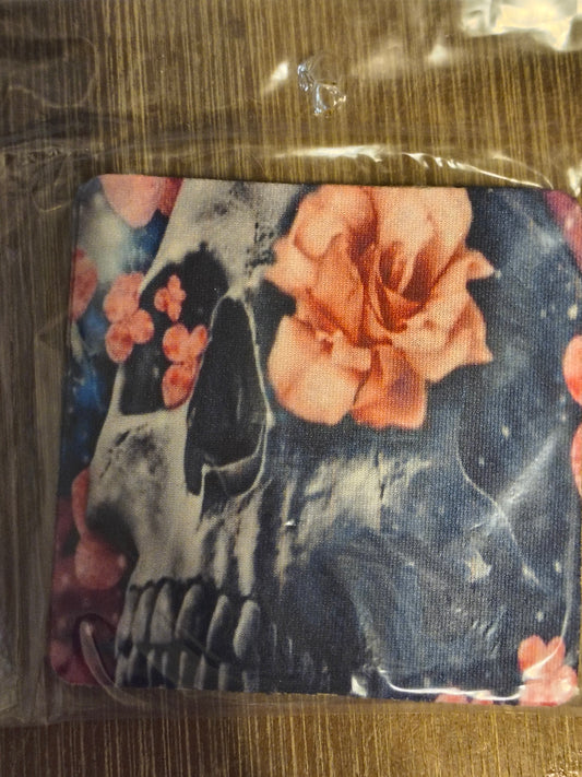 Square Skull and Flower Fabric Rubber Back Coaster